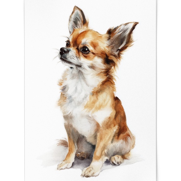 Watercolor Chihuahua Dog Portrait Wall Art Print Poster Unframed - Cute Pet - Picture 2 of 6